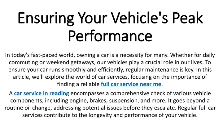 ensuring your vehicle s peak performance