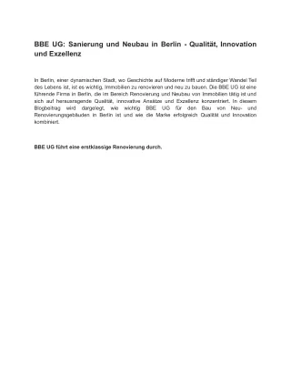 BBE UG_ Sanierung und Neubau in Berlin - Qualität, Innovation und Exzellenz