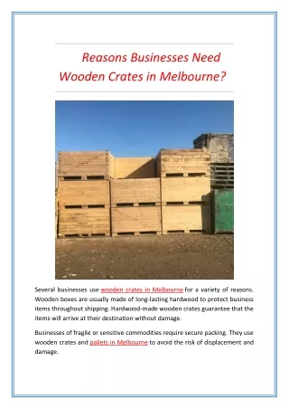 Reasons Businesses Need Wooden Crates in Melbourne?