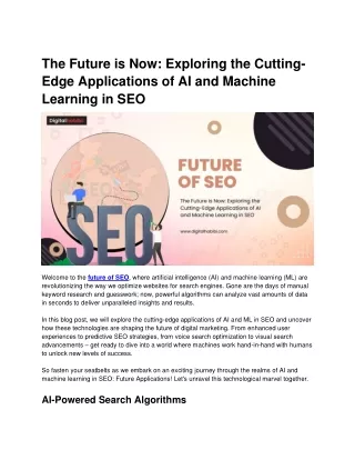 The Future is Now Exploring the Cutting-Edge Applications of AI and Machine Learning in SEO