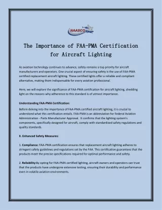 The Importance of FAA-PMA Certification for Aircraft Lighting