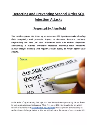 Detecting and Preventing Second Order SQL Injection Attacks