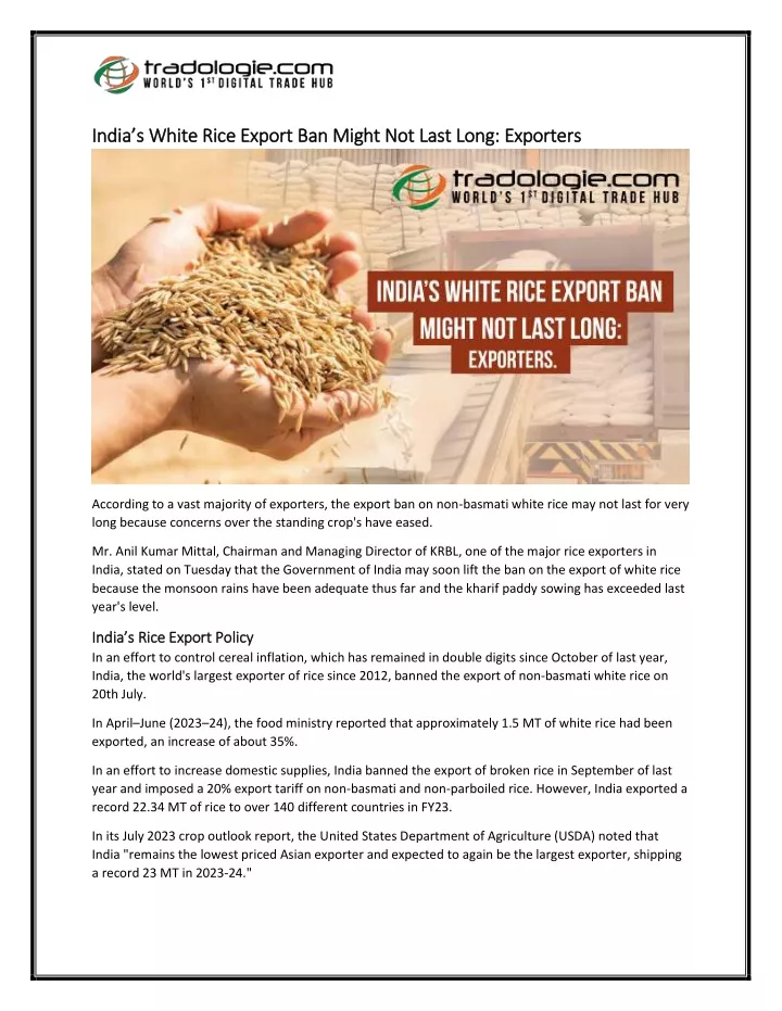 india s white rice export ban might not last long