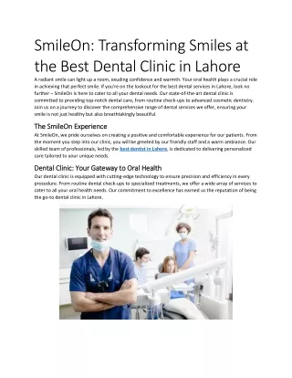 SmileOn: Transforming Smiles at the Best Dental Clinic in Lahore