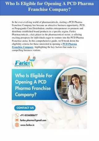 Who Is Eligible For Opening A PCD Pharma Franchise Company