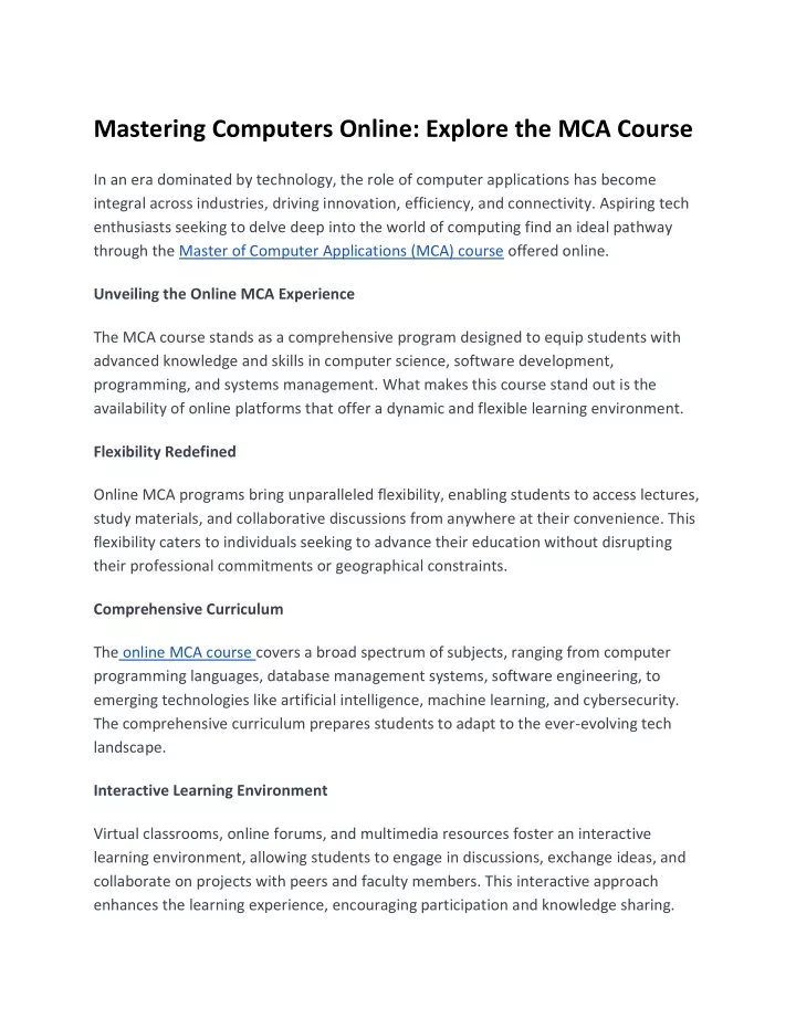 mastering computers online explore the mca course