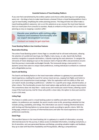 essential features of travel booking platform