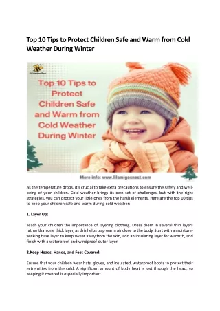Top 10 Tips to Protect Children Safe and Warm from Cold Weather During Winter