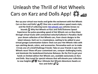 Unleash the Thrill of Hot Wheels Cars on Karz and Dolls App!