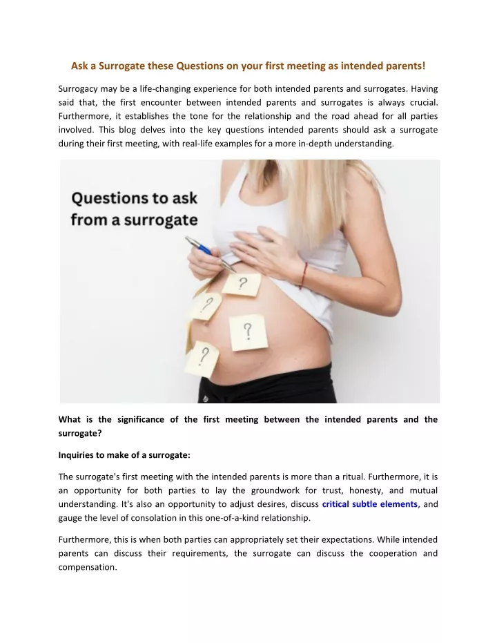 ask a surrogate these questions on your first