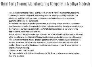 Third-Party Pharma Manufacturing Company in Madhya Pradesh