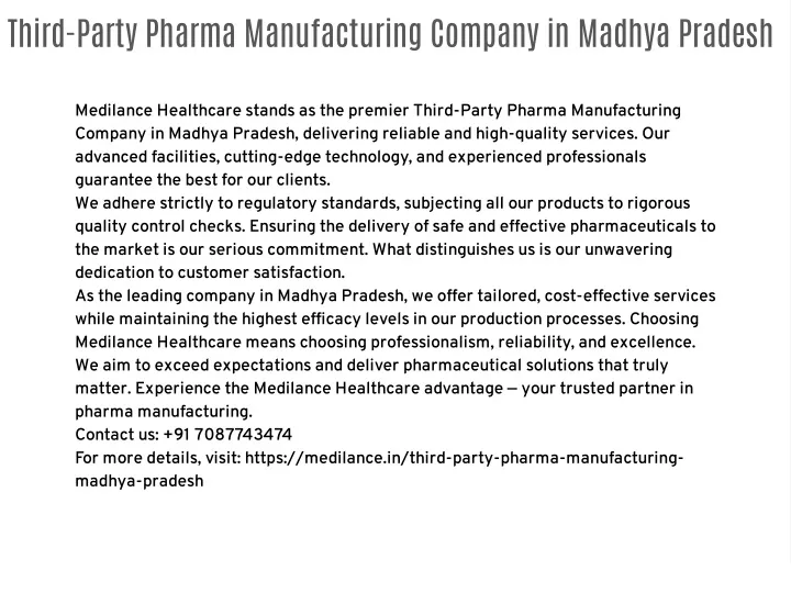 third party pharma manufacturing company