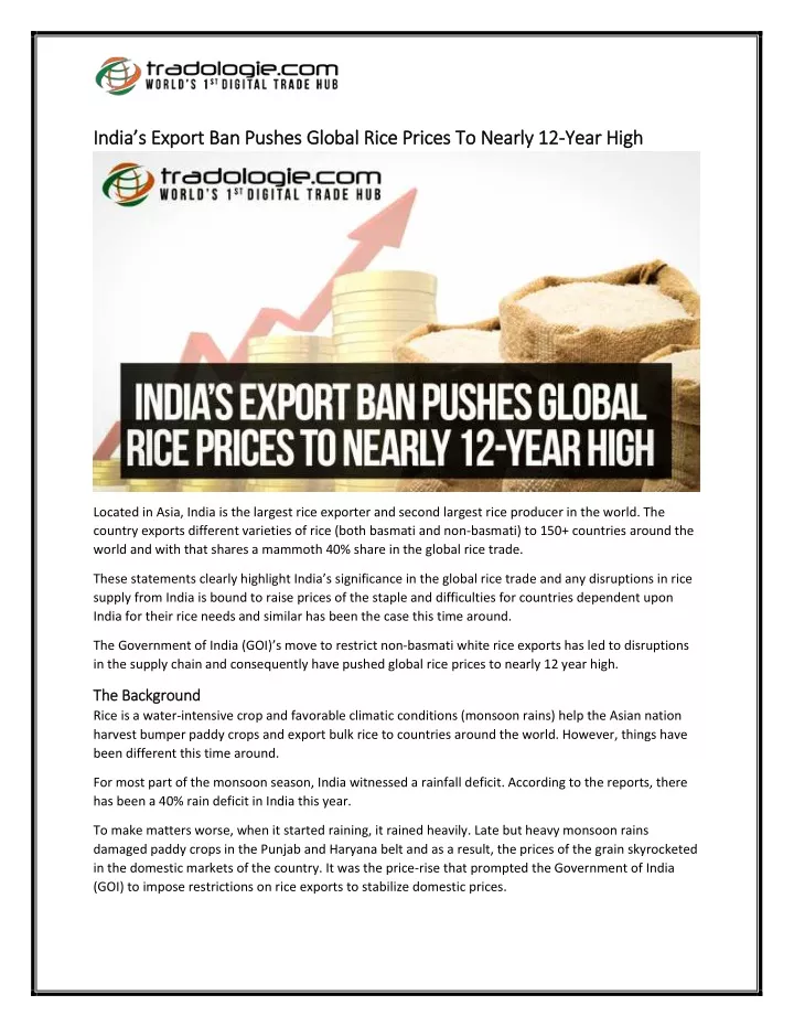 india s export ban pushes global rice prices