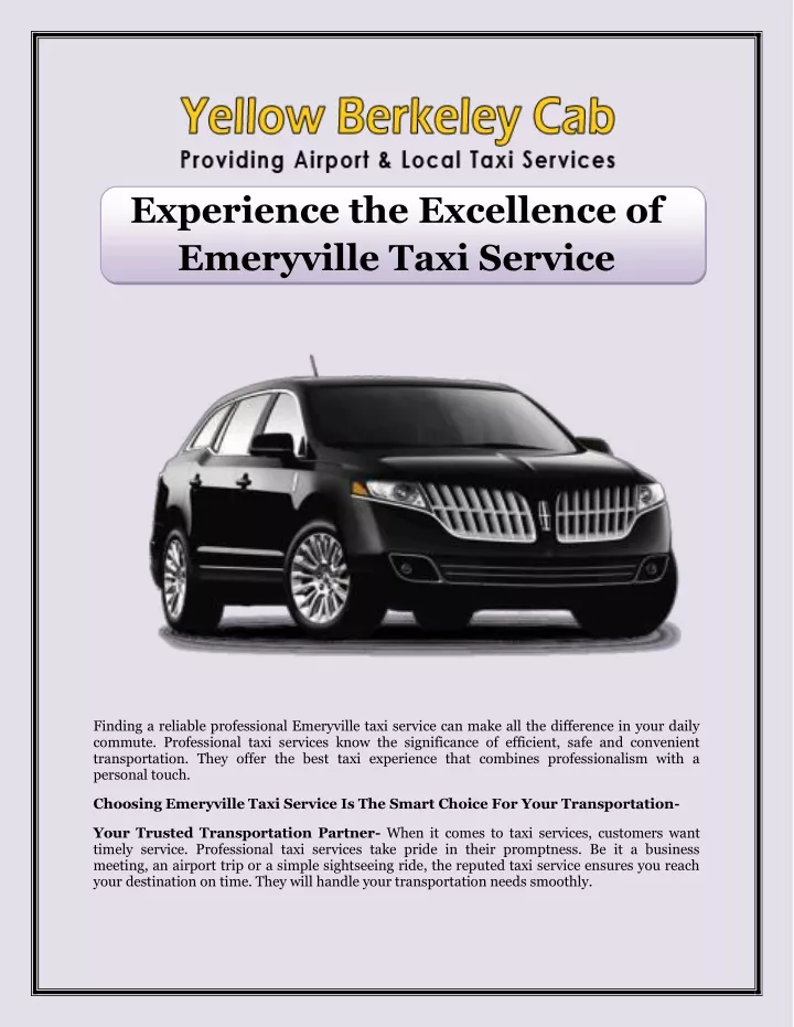 experience the excellence of emeryville taxi