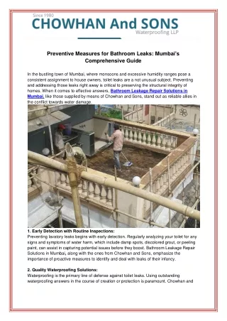 Preventive Measures for Bathroom Leaks  Mumbais Comprehensive Guide