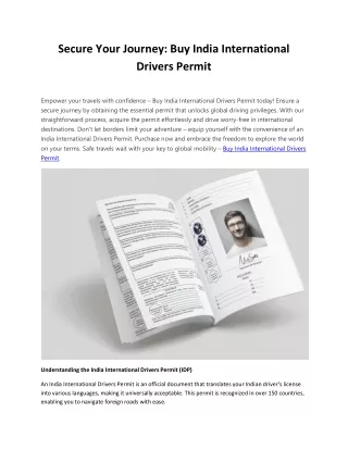 Secure Your Journey: Buy India International Drivers Permit