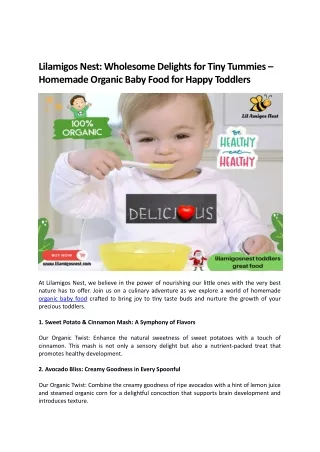 Wholesome Delights for Tiny Tummies–Homemade Organic Baby FoodforHappy Toddlers