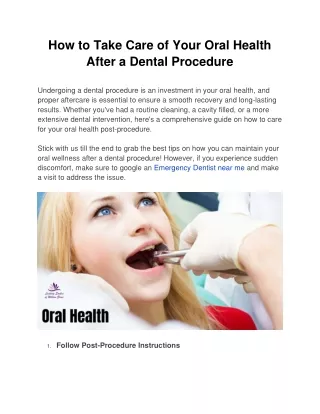 How to Take Care of Your Oral Health After a Dental Procedure