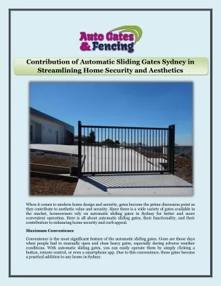Contribution of Automatic Sliding Gates Sydney in Streamlining Home Security and Aesthetics