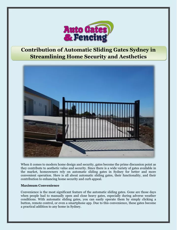 contribution of automatic sliding gates sydney