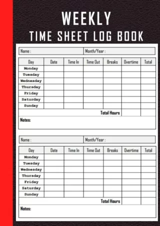 Download⚡️ WEEKLY TIME SHEET LOG BOOK: work hours logbook, employee time sheet log book, workers time log book, time boo