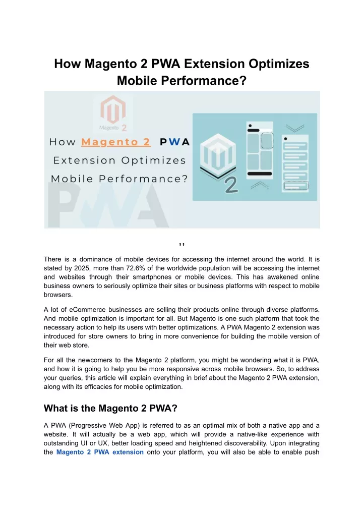 how magento 2 pwa extension optimizes mobile