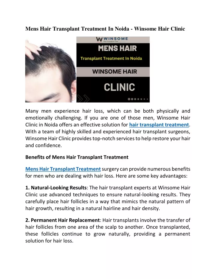 mens hair transplant treatment in noida winsome