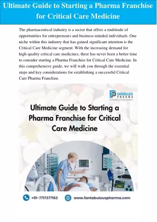 Ultimate Guide to Starting a Pharma Franchise for Critical Care Medicine