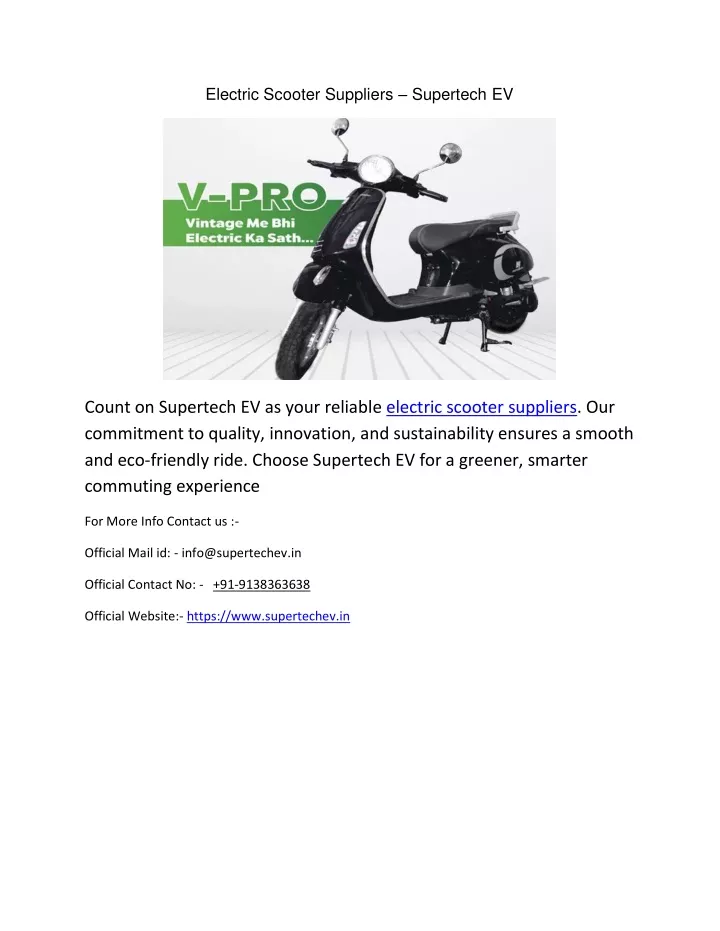 electric scooter suppliers supertech ev