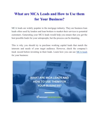 What are MCA Leads and How to Use them for Your Business_