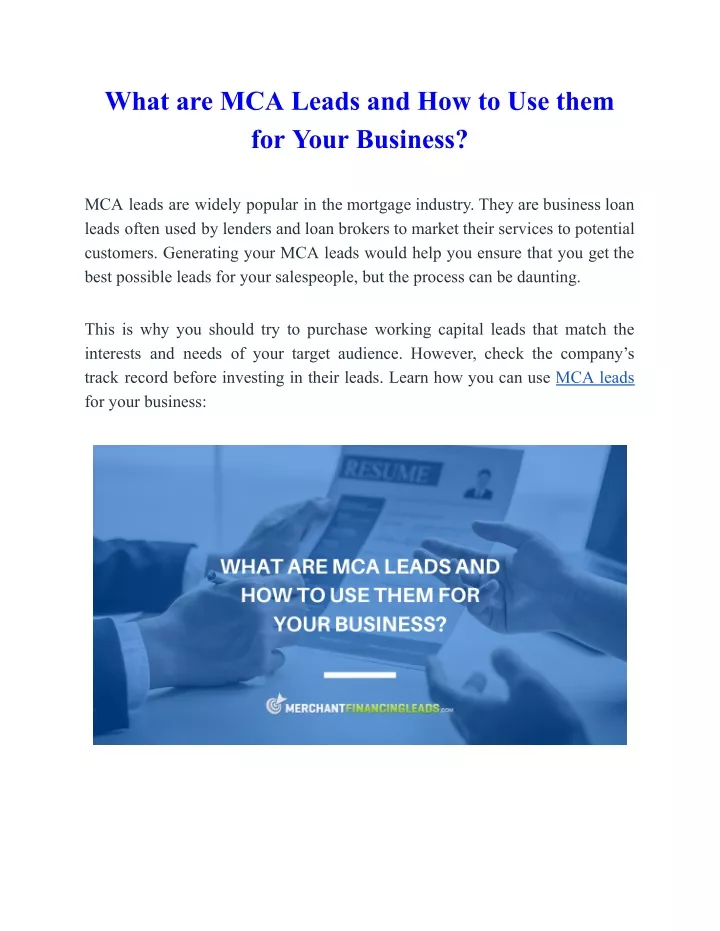 what are mca leads and how to use them for your