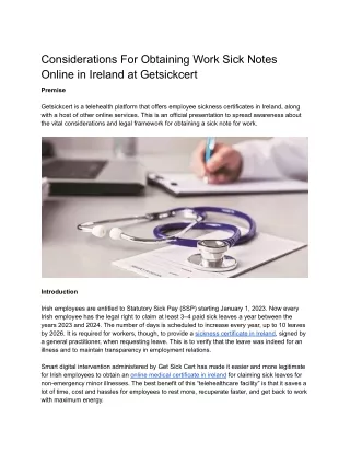 Considerations For Obtaining Work Sick Notes Online in Ireland at Getsickcert