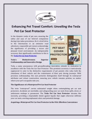 Enhancing Pet Travel Comfort: Unveiling the Tesla Pet Car Seat Protector