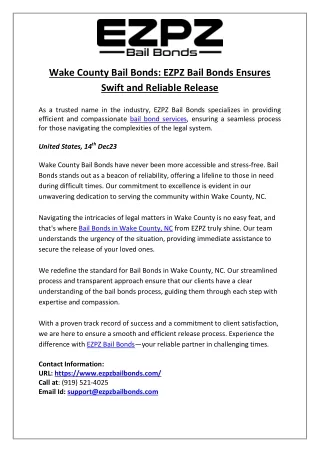 EZPZ Bail Bonds | Your Trusted Partner for Wake County Bail Bonds