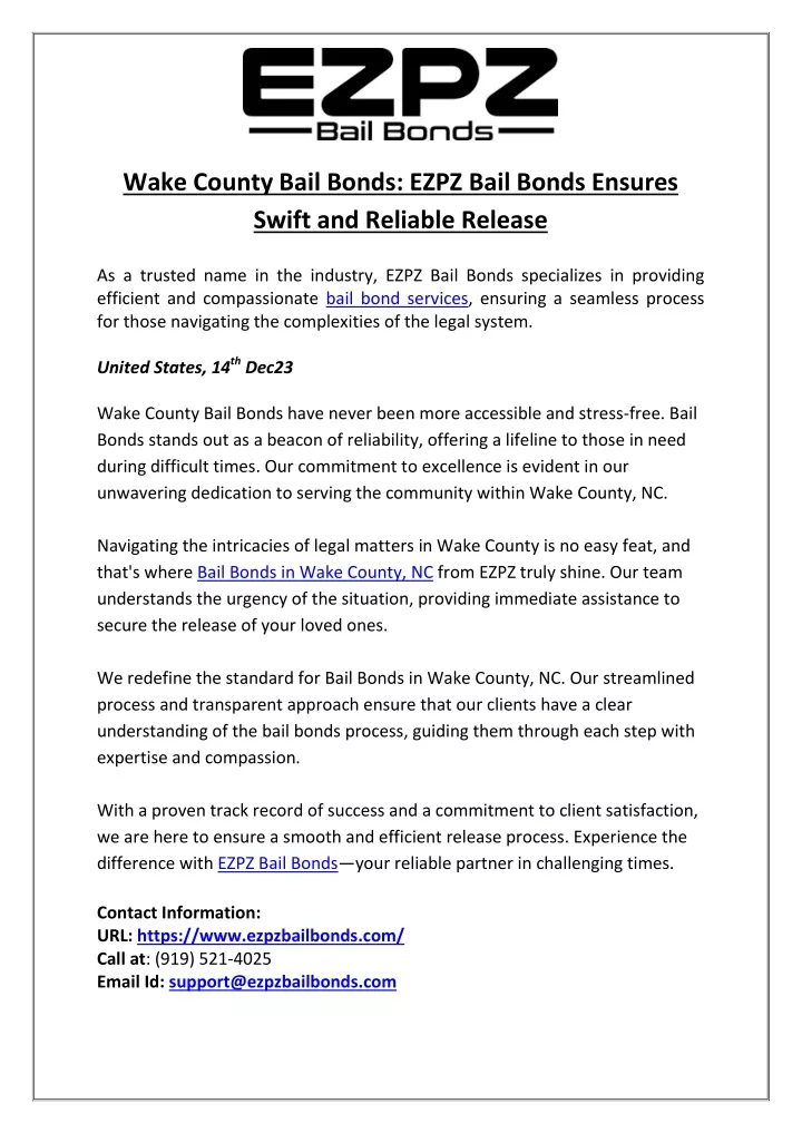 wake county bail bonds ezpz bail bonds ensures