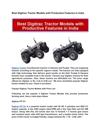 best digitrac tractor models with productive