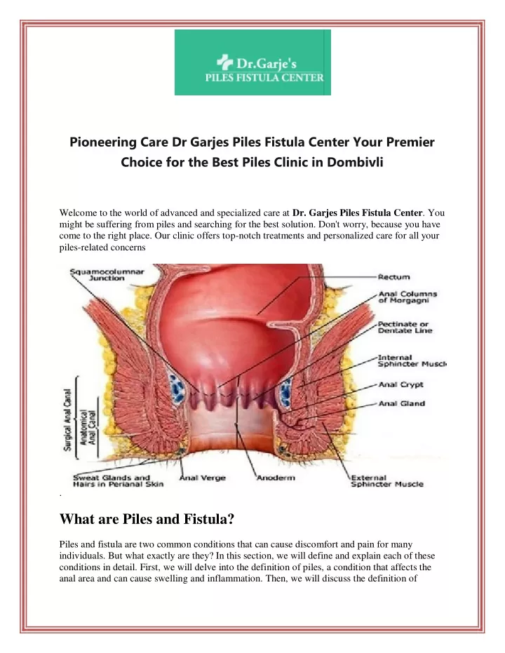 pioneering care dr garjes piles fistula center