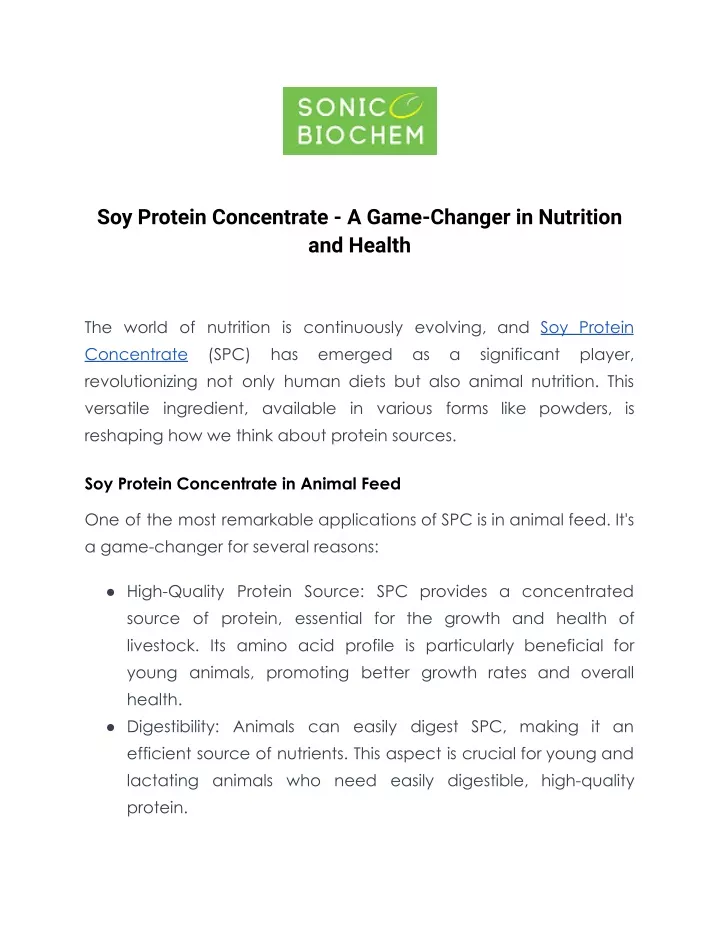 soy protein concentrate a game changer