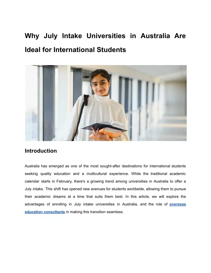 why july intake universities in australia are