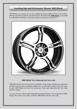 Launching Style and Performance  Discover VMR Wheels