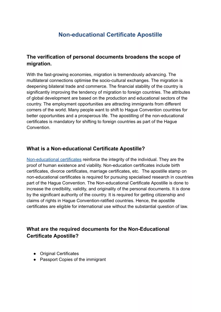 non educational certificate apostille