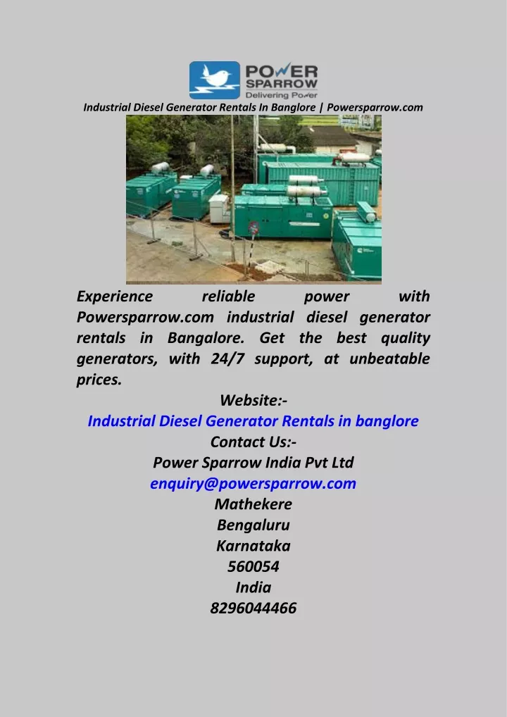 industrial diesel generator rentals in banglore