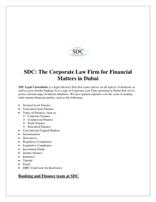 SDC The Corporate Law Firm for Financial Matters in Dubai