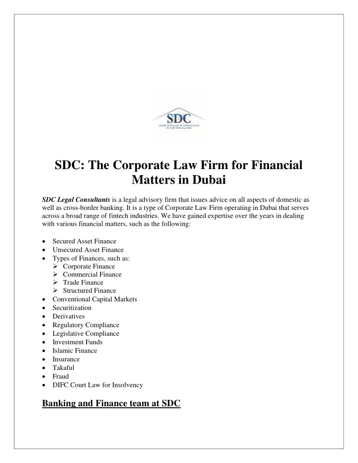 sdc the corporate law firm for financial matters