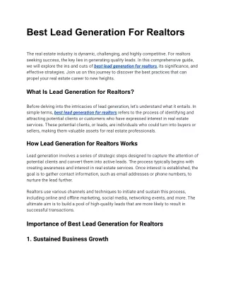 Best Lead Generation For Realtors