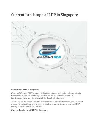 Current Landscape of RDP in Singapore