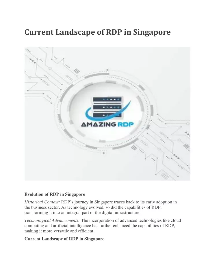 current landscape of rdp in singapore