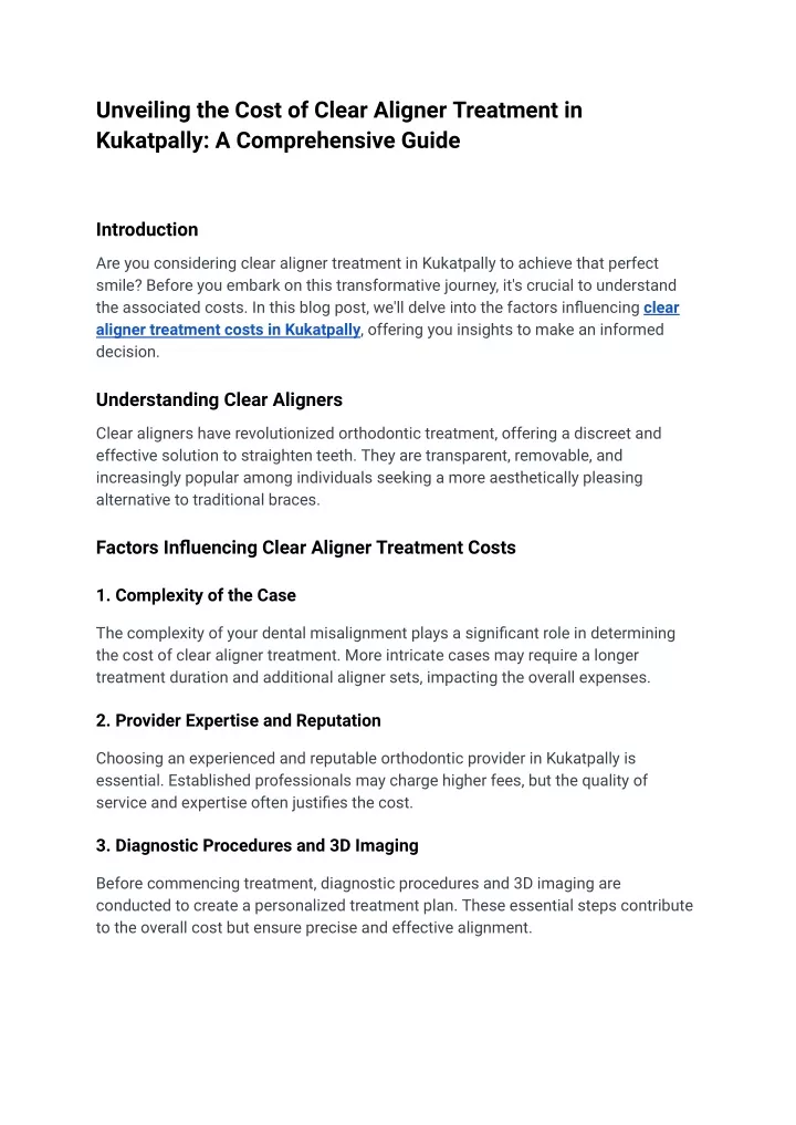 unveiling the cost of clear aligner treatment