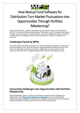 How Mutual Fund Software for Distributors Turn Market Fluctuations into Opportunities Through Portfolio Rebalancing