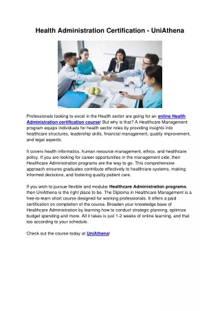 health administration certification uniathena